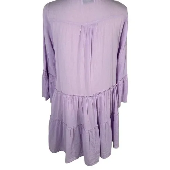 Devotion TWINS Lavender Purple Ella Tiered 3/4 Sleeve Boho Mini Dress - Picture 5 of 8
